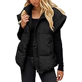 Tankaneo Womens Quilted Puffer Vest Casual Stand Collar Cap Sleeve Coat Zip Loose Fit Warm Outerwear