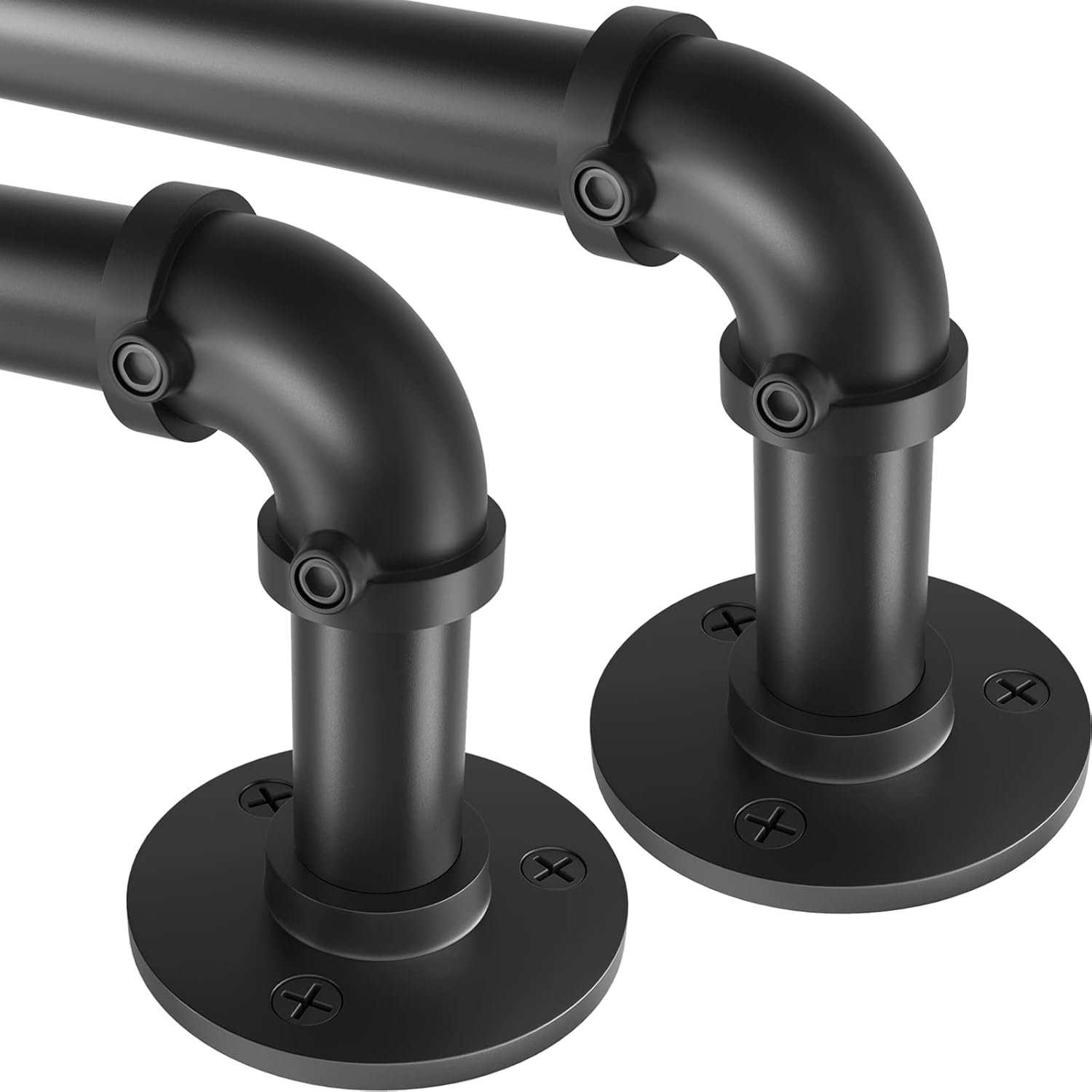 Window Treatment Hardware - DHLDWQ Industrial Curtain Rods for Windows 66 to 120, 2 Pack 1 Inch Heavy Duty Curtain Rod, Indoor/Outdoor Curtain Rod 72-144 Inch, Wrap Around Blackout Curtain Rod, Rustic Black Curtain Rod