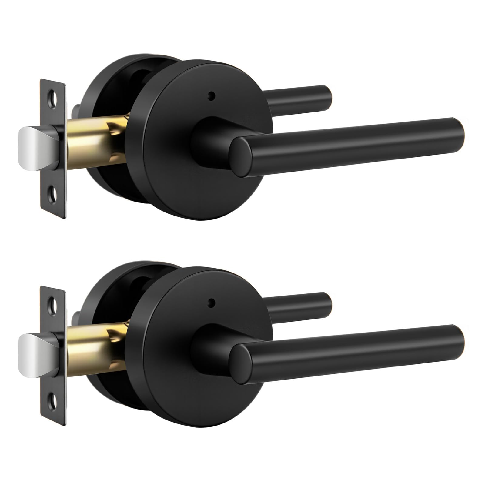Photo 1 of goldenwarm Black Door Handle Interior, Zinc Alloy Heavy Duty Matte Black Interior Door Handles for Bedroom Bathroom, Modern Round Privacy Door Levers (2 Pack)