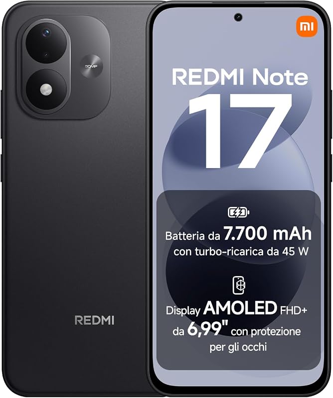 REDMI Note 17, Smartphone 4+128GB, Black, Batteria da 7700 mAh
