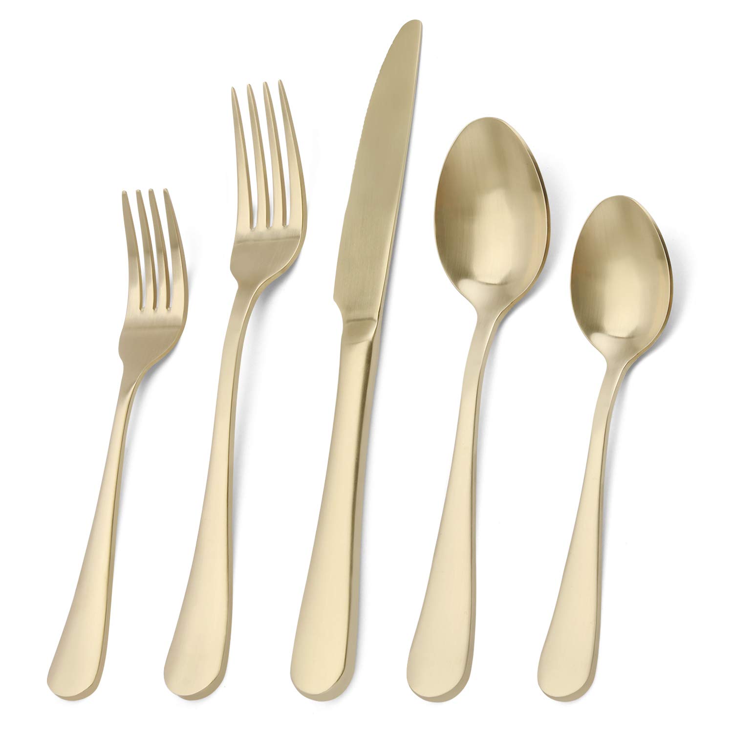 Photo 1 of Matte champagne Silverware Set, 20-Piece Stainless Steel Flatware Set, Kitchen Utensil Set Service for 4, Tableware Cutlery Set for Home and Restaurant, Satin Finish, Dishwasher Safe