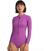 KMT Women Wetsuit, Womens Long Sleeve Shorty Wet Suit 2mm Front Zip Springsuit Swim Surf Dive Scuba One Piece Neoprene Thermal Swimsuit Bathing Suits