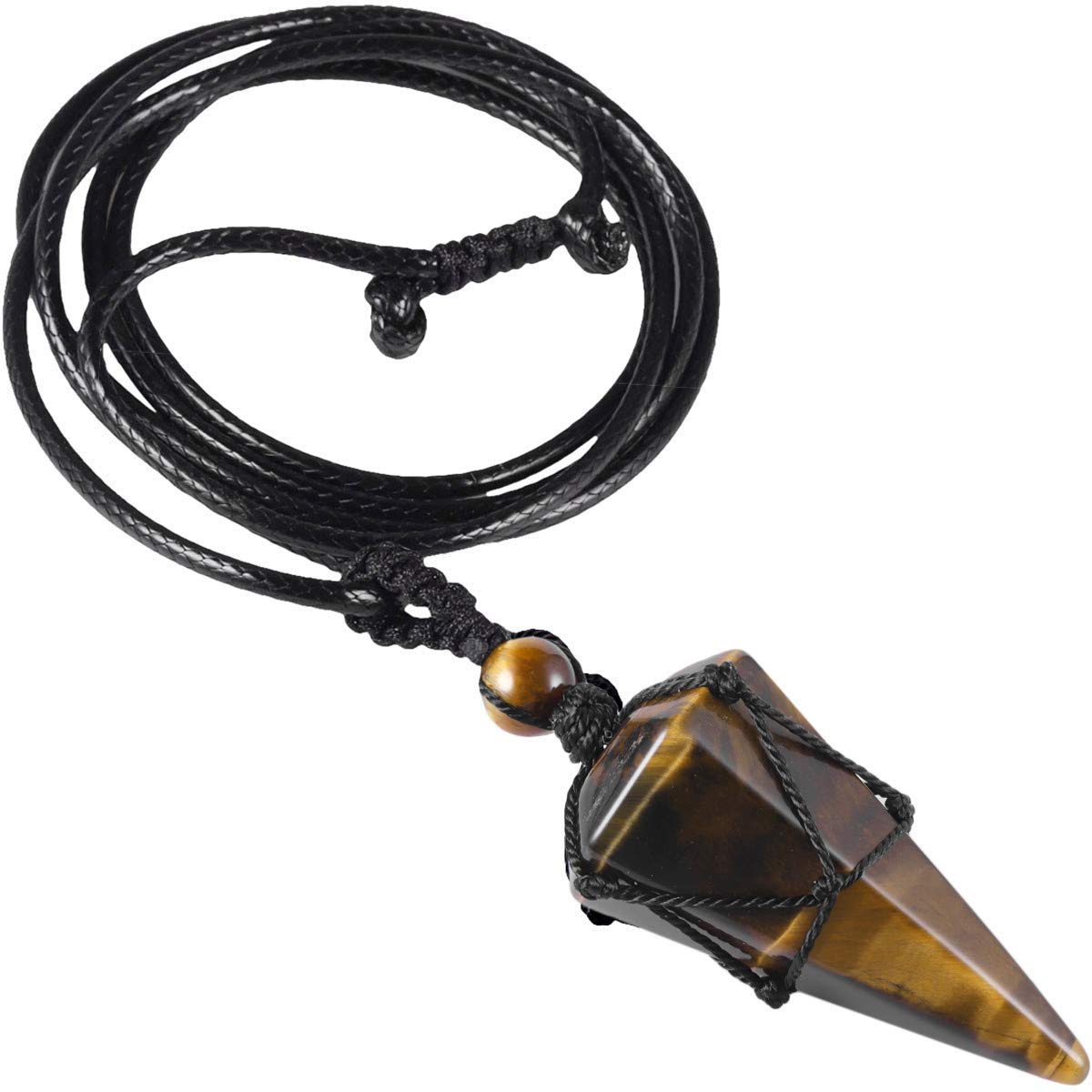 Nupuyai Braided Tiger's Eye Crystal Point Pendant Necklace for Women Men, Hexagonal Pendulum Pendant with Adjustable Cord