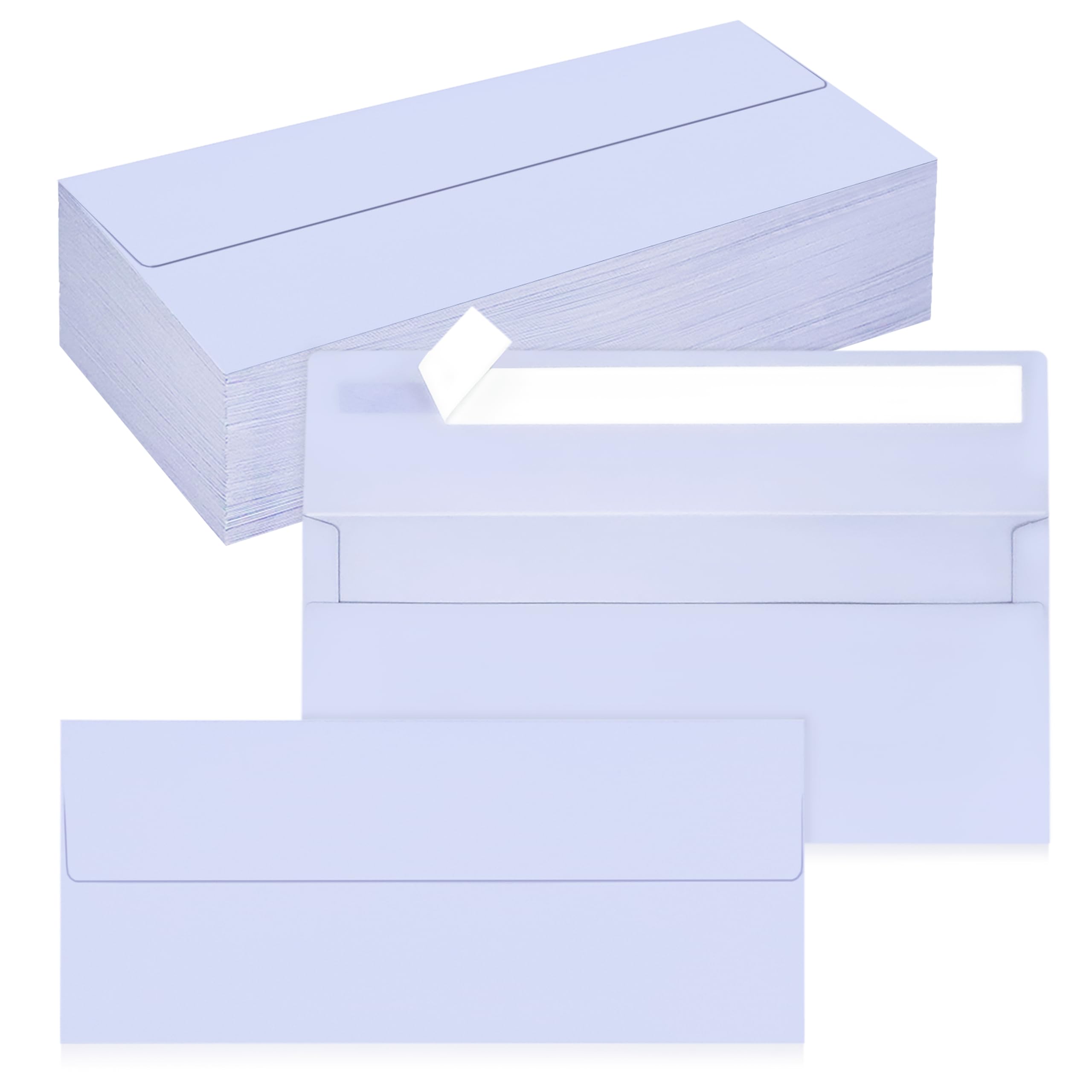 Photo 1 of 100 Pack #10 Business Envelopes, Self Seal Standard Lavender Envelopes for Secure Business & Legal Mailing, Office, Checks, Letter, Invoices, 4 1/8 x 9 1/2 Inches