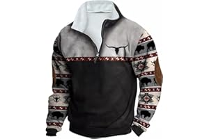 Pisexur Men's Fashion Hoodies & Sweatshirts 1/4 Zip Pullover Mens Cowboy Western Aztec Lapel Sweatshirt Casual Print Pullover