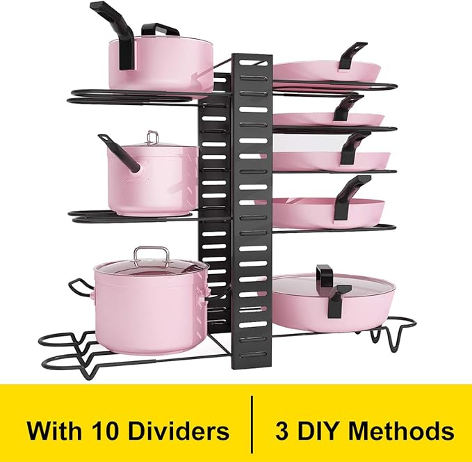 Toplife 10+ Pots and Pans Organizer Rack with 3 DIY Methods, Kitchen