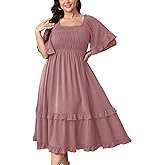 SCOMCHIC Women's Plus Size Maxi Dresses Summer Short Sleeve Square Neck Smocked Wedding Guest Cocktail Boho Long Dress