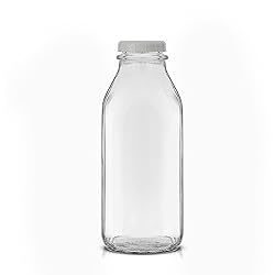 JoyJolt Glass Milk Bottles with Lids and Pourer