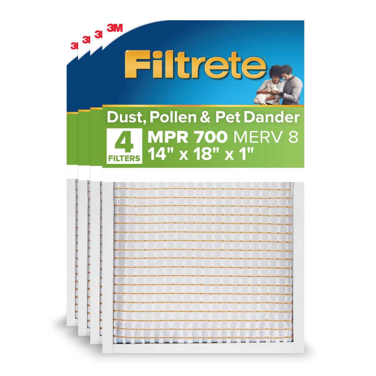 Filtrete 14x18x1 AC Furnace Air Filter, MERV 8, MPR 700, Tough on Pollen, Easy on Airflow, 3-Month Pleated 1-Inch Electrostatic Air Cleaning Filter, 4-Pack (Actual Size 13.81 x 17.81 x 0.81 in) Image
