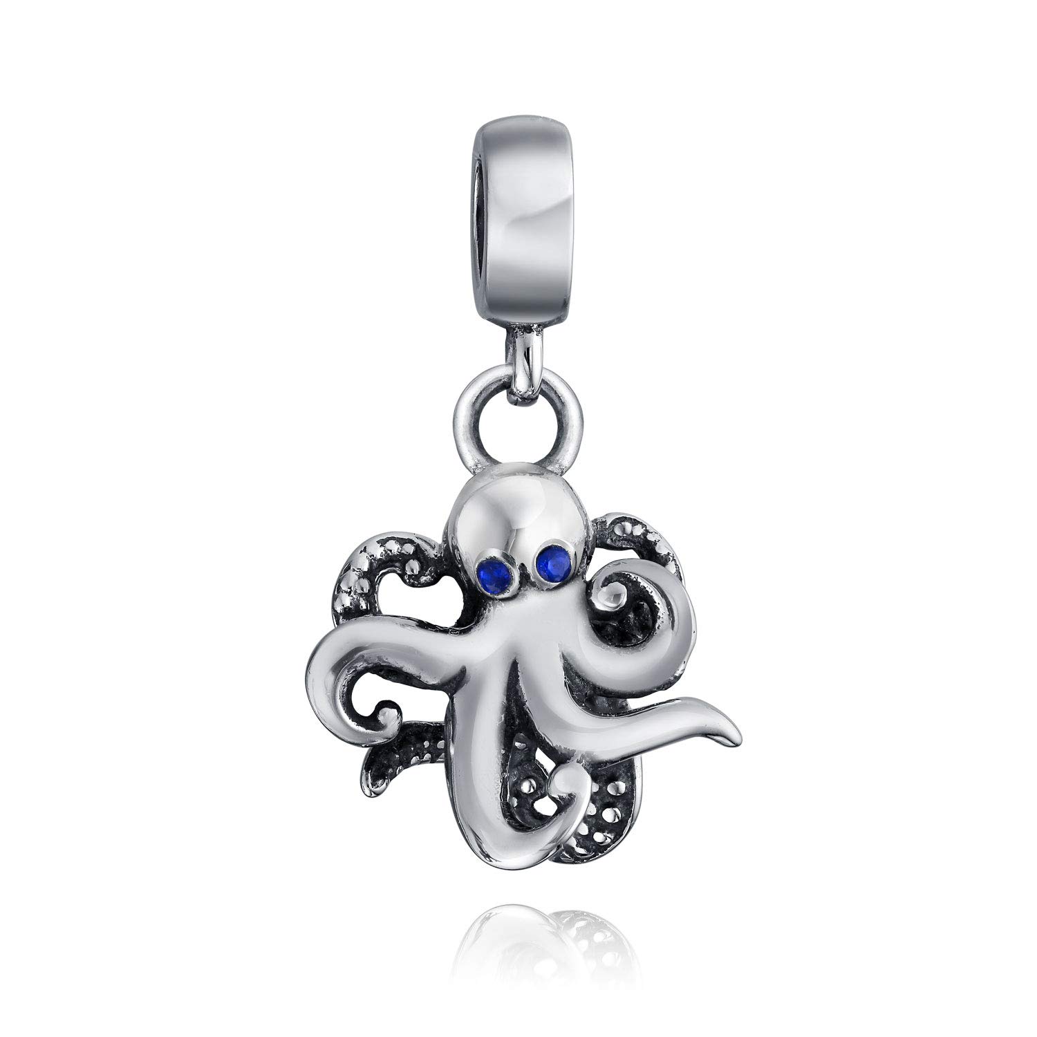 Bling Jewelry Squid Scuba Diver Tropical Vacation Nautical Octopus Dangle Charm Bead For Women Oxidized .925 Sterling Silver Fits European Bracelet
