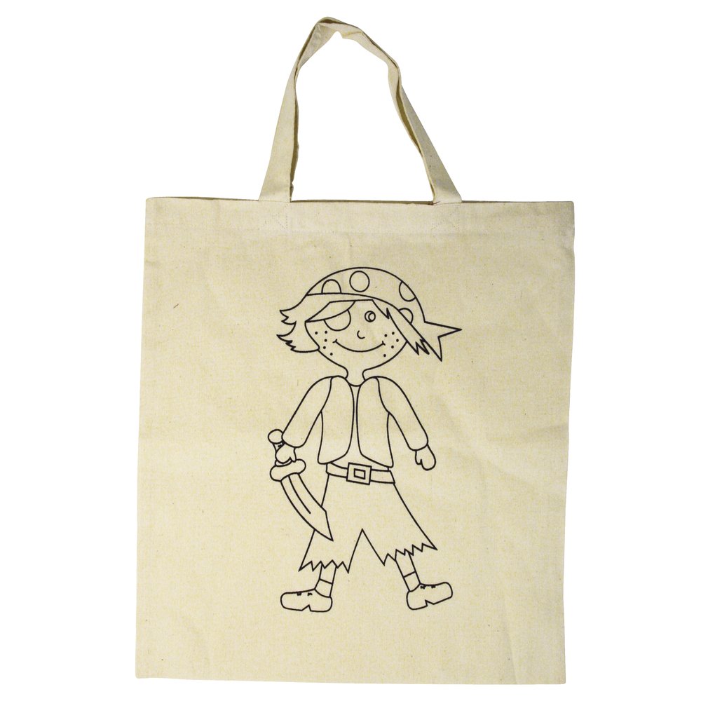Rayher 3863900 Cotton Bag, printed, beige, 38x42 cm, Motif: Pirate