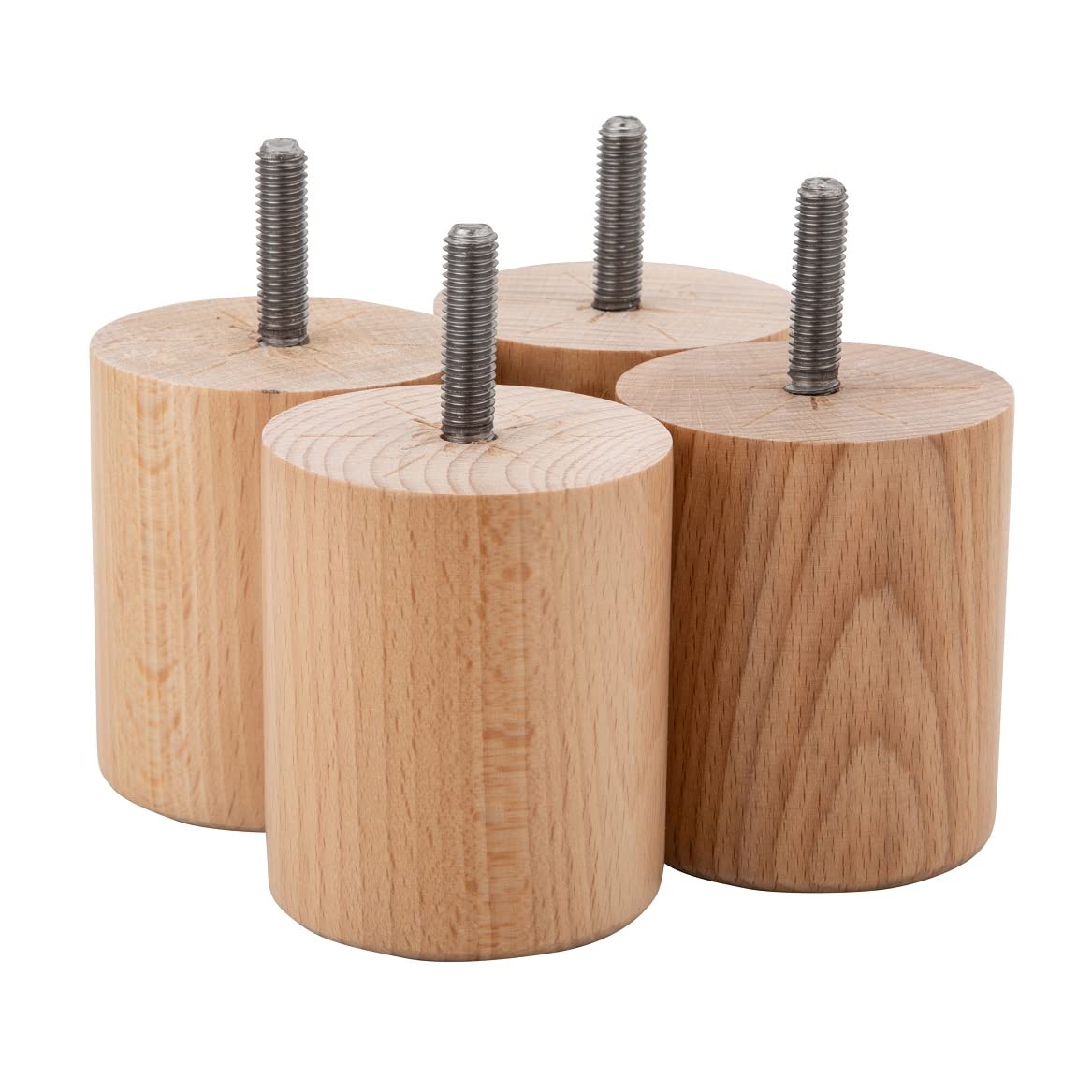 MOLLY MALOU 4 x M8 Wooden Natural Legs with four M8 D Nuts and four T Nuts For Tables Beds and other Furnitures 70mm