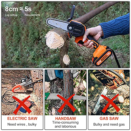 Mini Chainsaw,4-Inch Cordless Chainsaw 21V Portable Electric Chainsaw Kit with 2 Batteries and Chains,One-Handed Portable Battery Chainsaw for Shaping/Branch Wood Cutting /Tree Trimming /Gardening