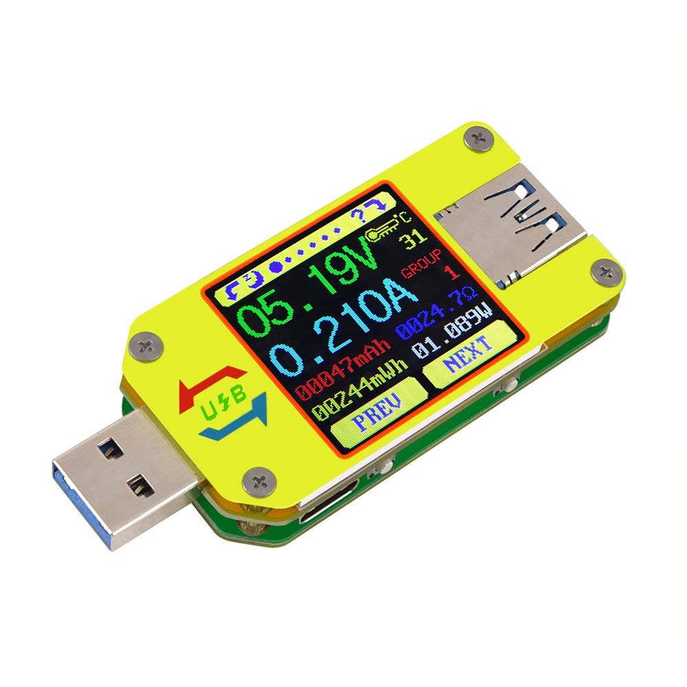DollaTek UM34C USB Meter Tester Voltage Current Bluetooth Battery Power Charger Voltmeter Ammeter Multimeter Tester, 1.44 Inch Color LCD Display USB 3.0 Type- C Cable Resistance Load Impedance Meter