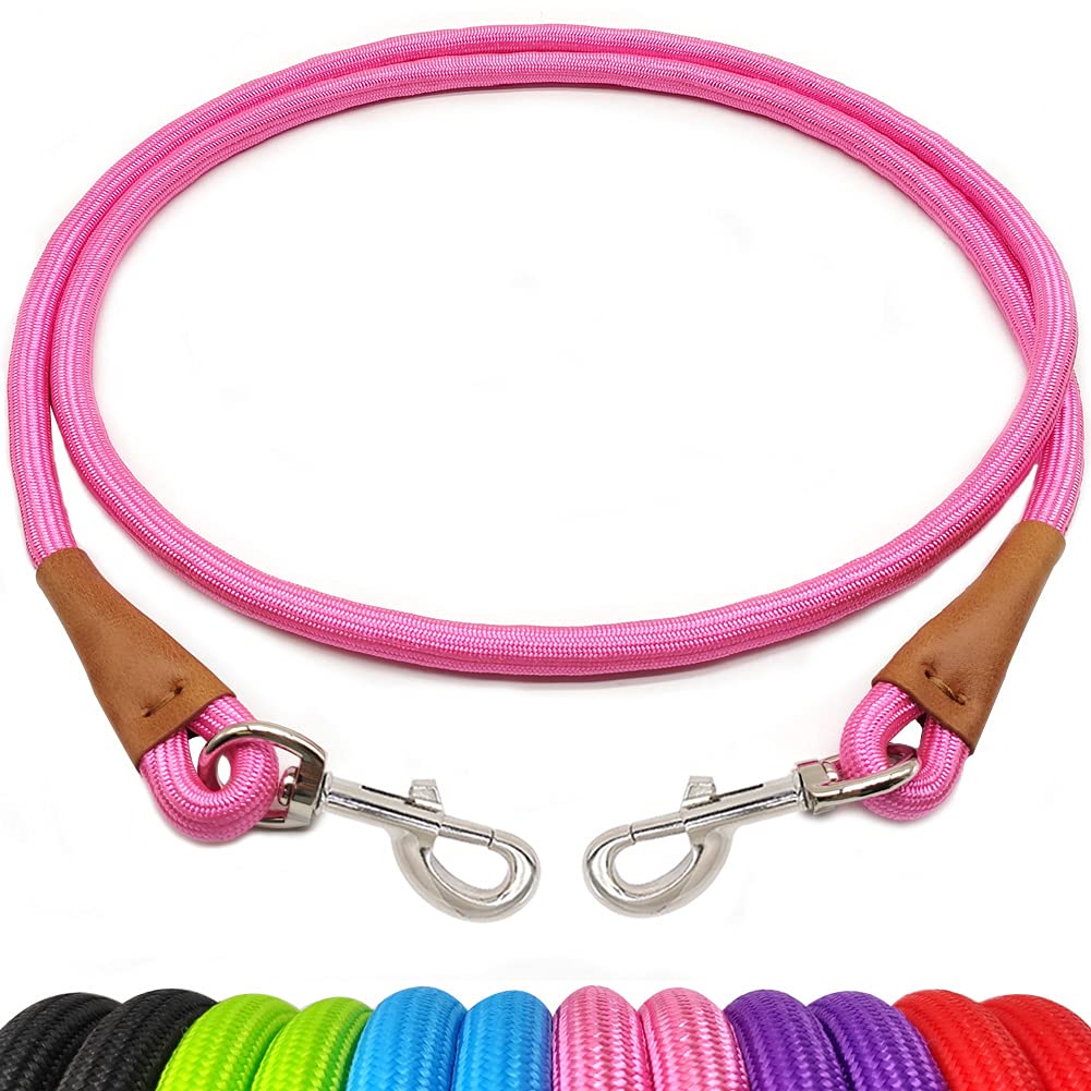 YUCFOREN 6 Foot Dog Tie Out Rope Leash, Training Tie Down Nylon Dog Tether for Camping, Indoor, Outdoor and Front Yard (1/2" x 6ft, Pink) — image 1