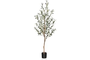 OAKRED Artificial Olive Tree, 4FT Tall Fake Silk Plants with Natural Wood Trunk Faux Potted Tree for Home Decor Indoor Office Porch, Set of 1