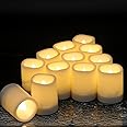 DRomance Outdoor Waterproof Flameless Votive Candles with Timer, Battery Operated LED Tealight Flickering Candles Warm Light Set of 12 Wedding Party Decor Plastic Candle(1.5 x 2 Inches)