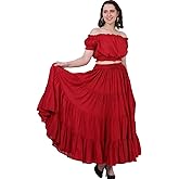 Wevez Women’s 40 Inch Cotton Full Circle Elastic Waist Tribal Fusion Belly Dance A Line Plus Size Maxi Skirt