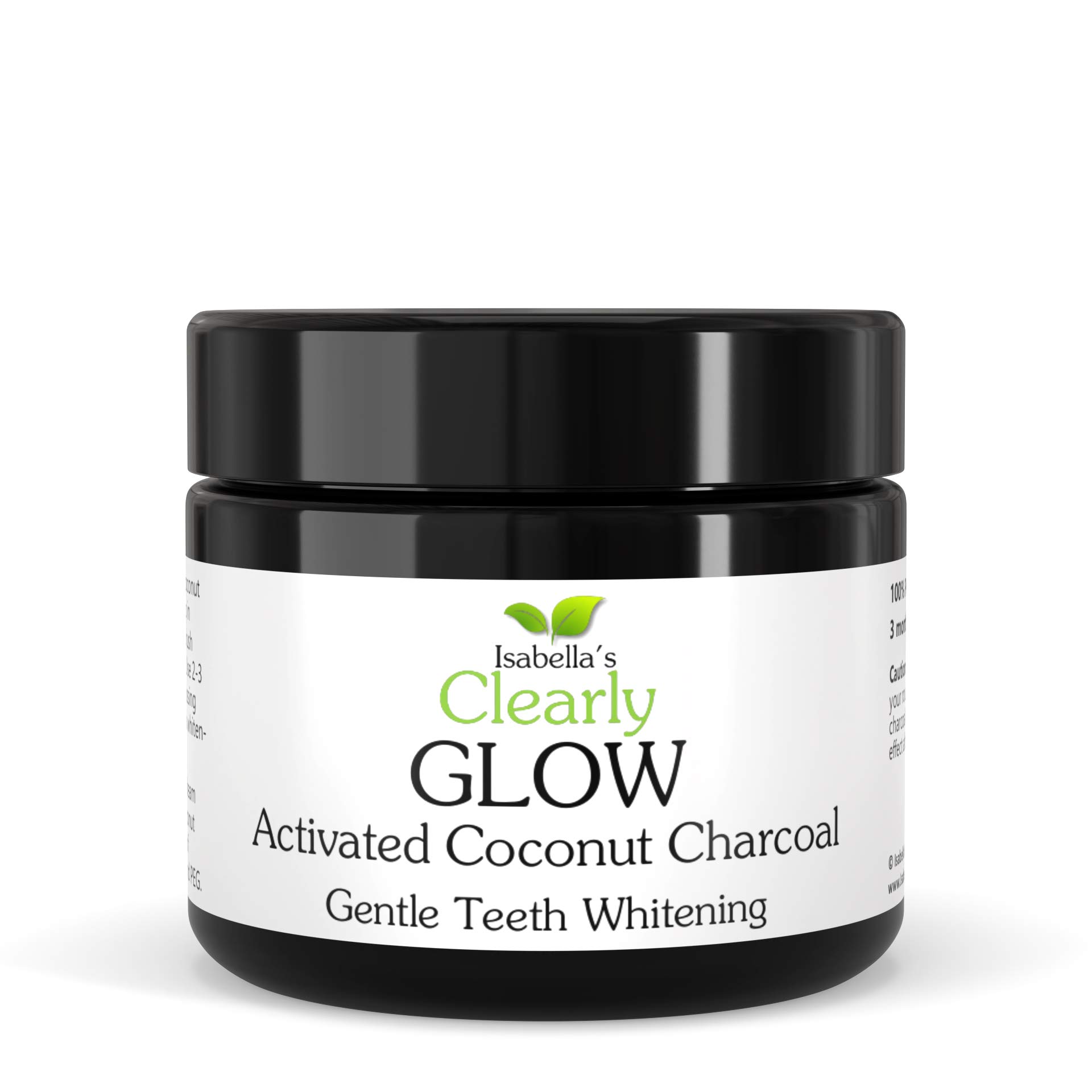 Clearly Glow Coconut, Teeth Whitening Activated Charcoal Powder | Pure, Natural, Food Grade, Non GMO, Made in USA | Whiten Teeth Naturally (25g, 3 Months Supply)