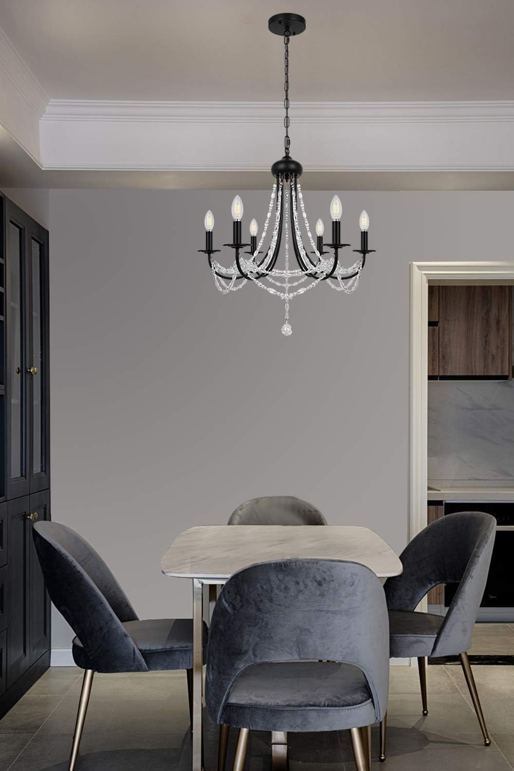 6-Light Black Farmhouse Crystal Chandelier Rustic Industrial Ceiling Lighting for Dining Room Living Room Kitchen Bedroom Foyer - - 