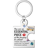 Bus Driver Appreciation Gifts, Funny Thank You Keychain Gifts for Men Women School Bus Driver, You Are An Essential Piece of the Journey to School Metal Puzzle Piece Keychains