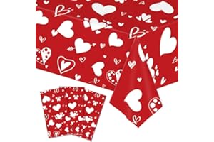 ESJAY Valentines Day Tablecloth, 3 Pack Plastic Disposable Valentine Table Cloth , Heart Red Table Cover Decorations Supplies for Valentine’s Day Party, Wedding Engagement Anniversary Decor, 108 x 54 Inch