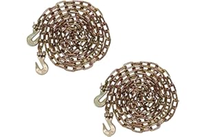 Mytee Products (2 Pack) 1/4" x 12' G70 Transport Binder Chain w/Clevis Grab Hook - 12600 LBS Breaking Strength Binder Tie Down Chains w/Hooks for Flatbed Trailer Truck Load Towing - Gold Chromate