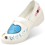 Rasolli Womens Lightweight Professional Closed Back Scrub Clogs, Nurse Graphics, White, Size 10