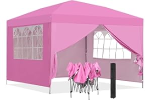 GDY 10x10ft Pop-up Paint Tent, Canopy Tent, Instant Shelter Portable Outdoor Canopies with 4 Removable Side Walls, Pink.
