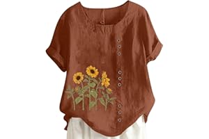 SMIDOW Womens Cotton Linen Shirts Plus Size Button Up Tops Casual Blouses 2023 Summer Short Sleeve Tops Loose Fit Tunic