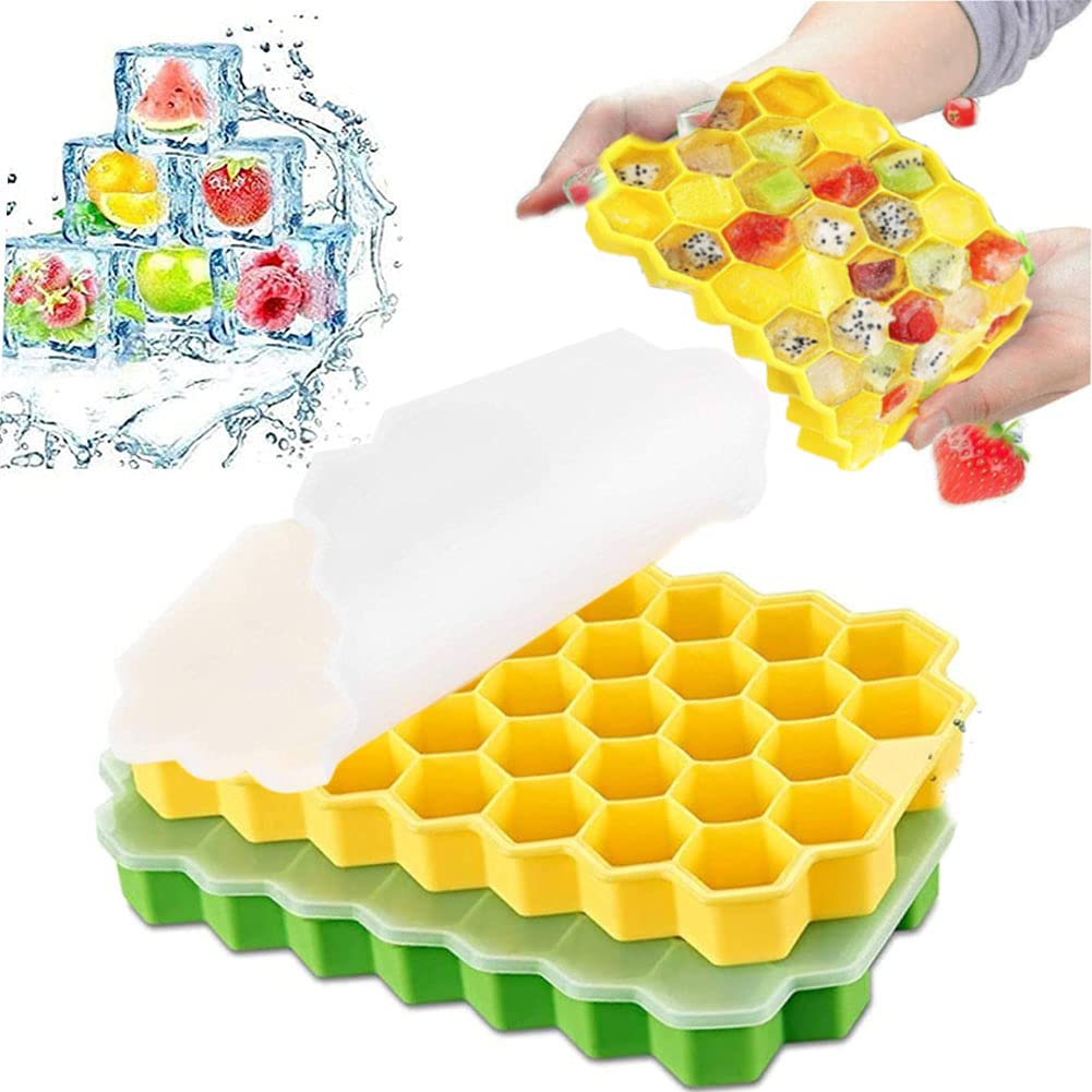 2 Packs ice cub Trays,Silicone ice Cube Trays with lids, Hexagon ice Cube Tray 74-Ice Cube Molds,lidded ice Cube Trays for Cocktail, Whiskey, Baby Food,for Family, Party & Bar