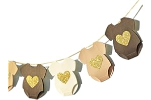 LETJOLT Brown Baby Shower Paper Garland Short-Sleeve Bodysuits Clothesline Garland Gender Reveal Birthday Banner Baby Outfit Paper Decorations 9 pcs