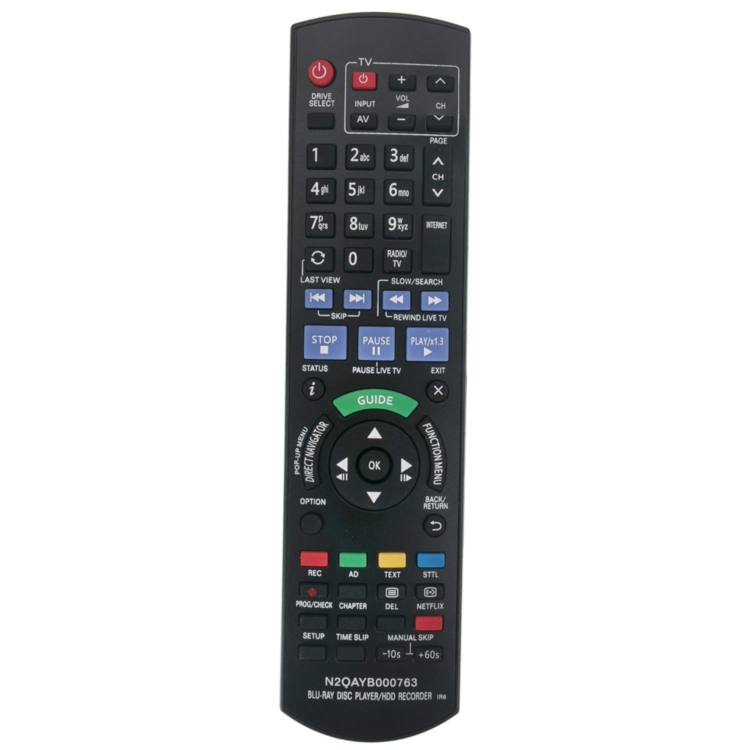 VINABTY N2QAYB000763 Remote Control Compatible with Panasonic Blu-ray Disc Player/HDD Recorder DMR-PWT420 DMR-PWT530
