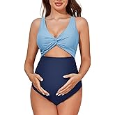 Summer Mae Maternity Cutout One Piece Swimsuit Twist Front Criss-Cross Bathing Suit High Waisted Pregnancy Swimwear