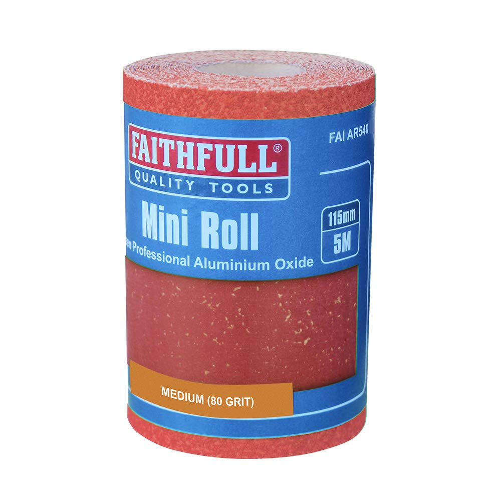 Faithfull FAIAR580R 5M Medium (80 Grit) Sandpaper Roll Red (HD) 115mm x 5M