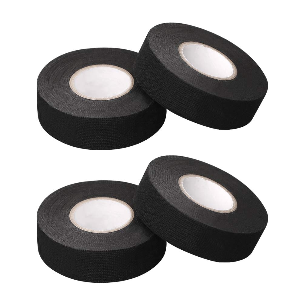 19 MM X 15 M Wiring Harness Tape, Adhesive Fabric Cloth Tape for Car Auto Vehicle Trucks, High Temperature Cloth Harness Tape, Heat-Resistant Waterproof Cloth Fabric Tape, Black, 4pcs