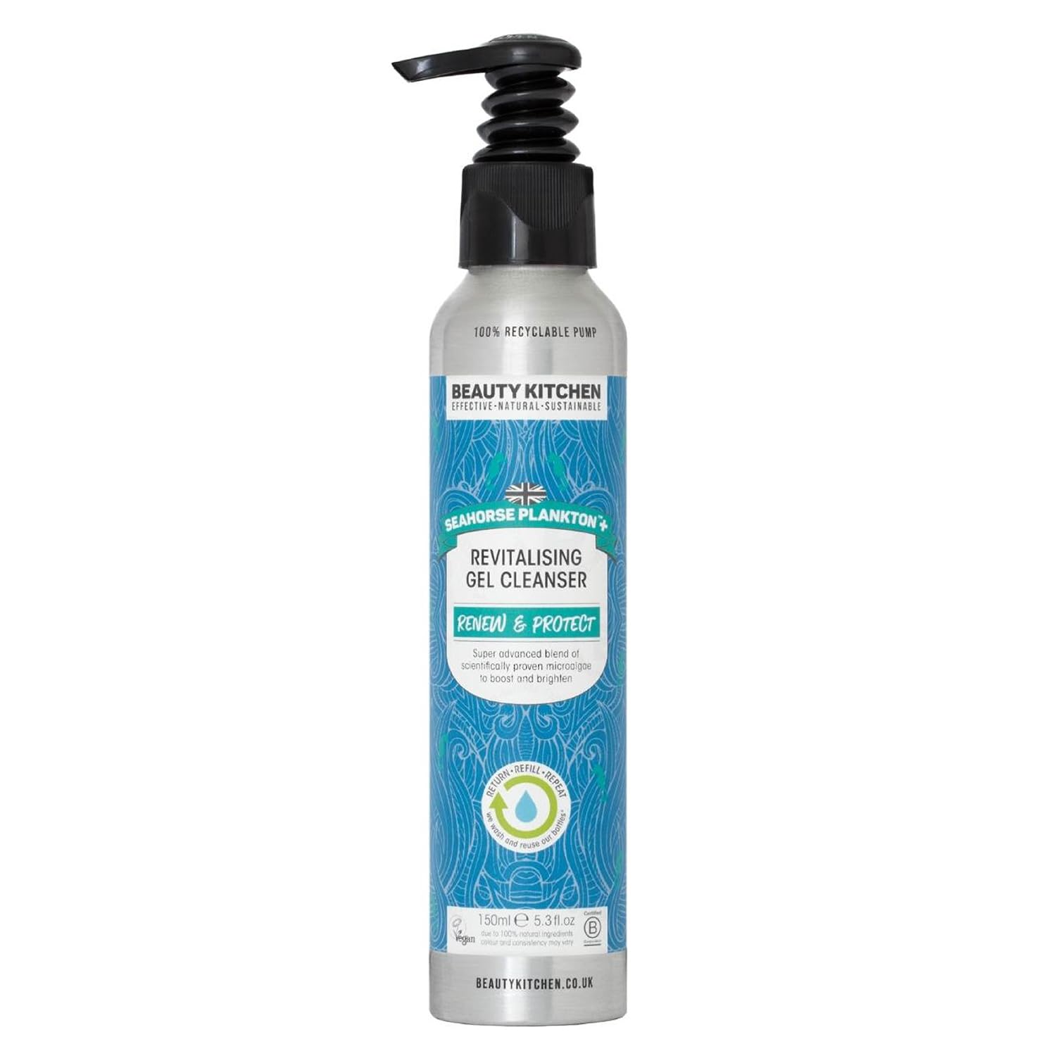 Beauty Kitchen - Seahorse Plankton + Revitalising Gel Cleanser 150ml - Removes Redness, Oil & Impurities - Hydrating Makeup Remover - Vegan/Cruelty Free