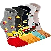 CaiDieNu Women's Animal Toe Socks - Cotton Five Finger Colorful Funny Casual Crew Socks for Ladies