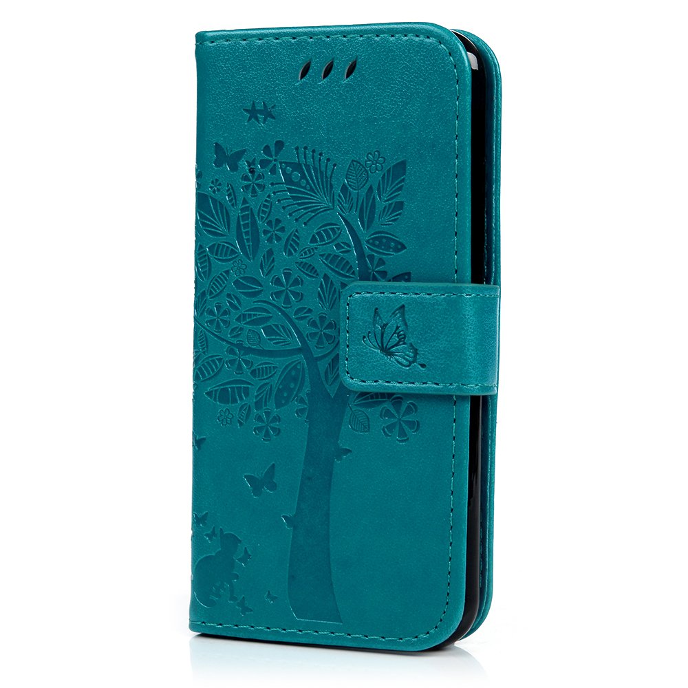 YOKIRIN iPhone 6 Case, iPhone 6S Case (4.7 inch), Wallet Case Soft PU Leather Notebook Tree Embossed Design Case with Kickstand Function Card Holder and ID Slot Slim Flip Protective Skin Cover Blue