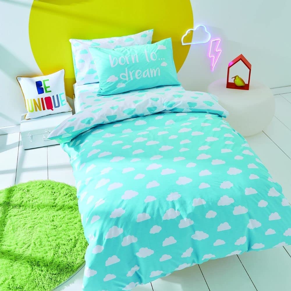 Born To Bedding Born To Dream Organic Cotton Single Duvet Cover Set with Pillowcases Blue