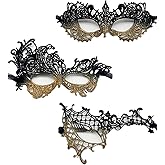 TFTSR Masquerade Masks for Women Couples,Men Mardi Gras Mask,Girls Black Gold Lace Costume,Adults Venetian Party Dress