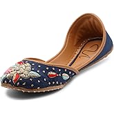 Women's Slip On Traditional Handmade Khussa Bridal Mojari Punjabi Jutti Ethnic Ballet Flats