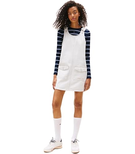Tommy Jeans Womens Pleated Denim Mini Dress,Denim Medium X-Small at Amazon Women's Clothing store