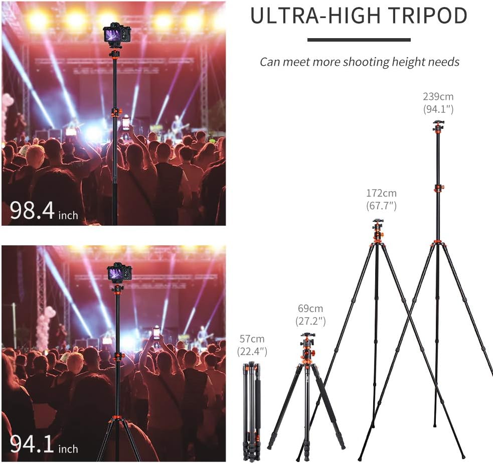 K&F Concept SA254T1 Camera Tripod 93 Inch 4 Section Aluminium Professional Detachable Monopod Tripod with 360 Degree Ball Head Quick Release Plate for DSLR SLR Camera : Camera & Photo