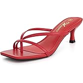 Athlefit Women's Strappy Kitten Heels Flip Flops Square Open Toe Low Heels Fashion Party Dress Thong Heeled Sandals