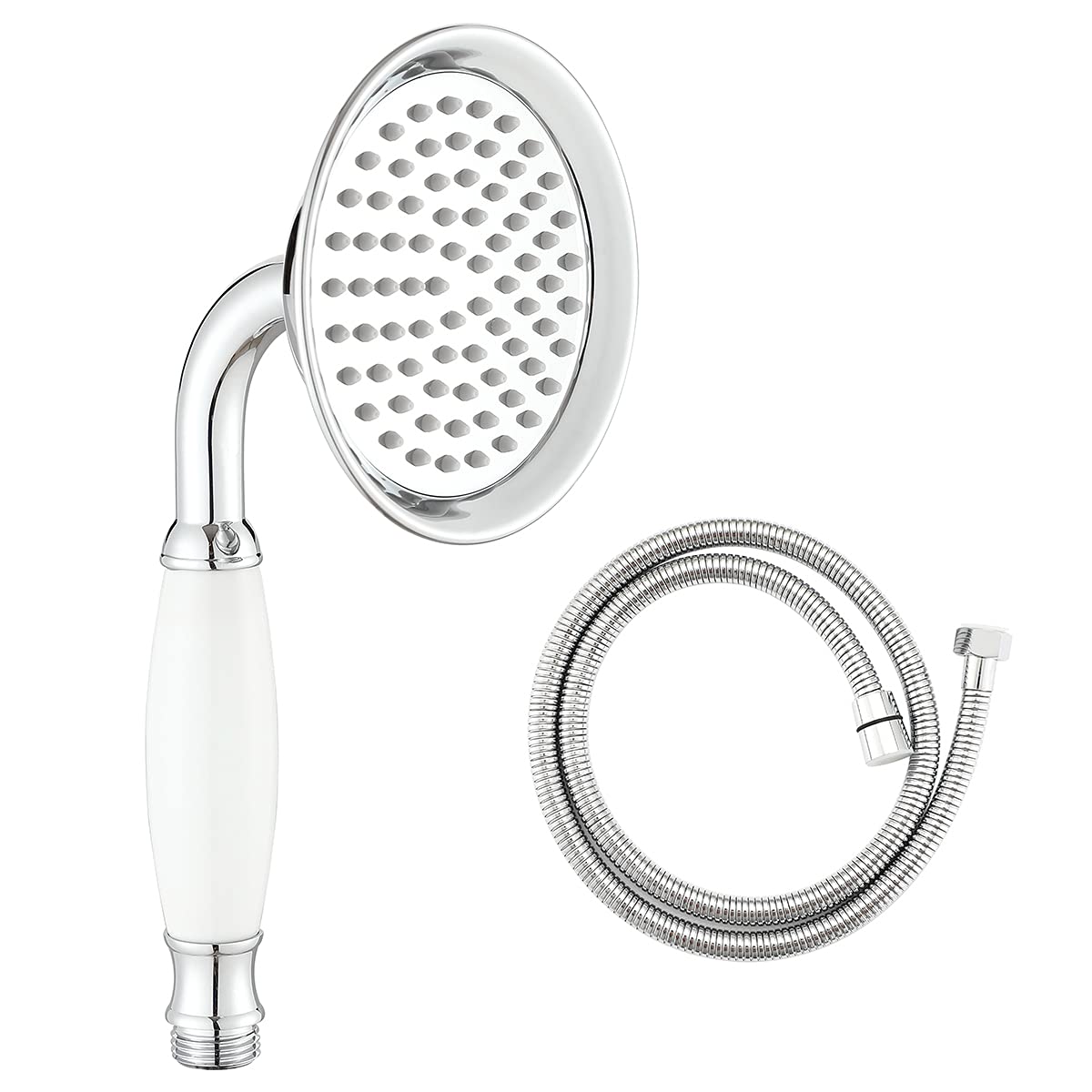 Ownace Victorian Brass Shower Head Larger Size 4.25 Inch Traditional Chrome Brass&Ceramics Telephone Hand Shower Head and 59 Inch Hose Set for Bathroom — image 1