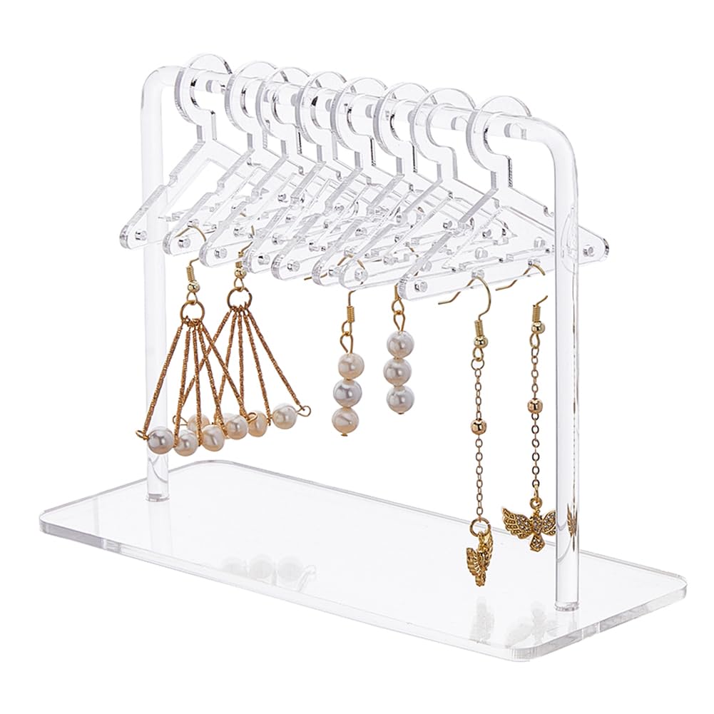 SUPERFINDINGS 2 Sets Earring Display Stand Holder Acrylic Earring Stud Organizer Holder Rack Transparent Jewelry Display Stand Earring Hanger Rack with with 16pcs Coat Hangers for Women Girls