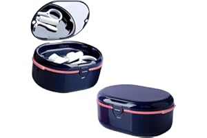 POZLLE Denture Case Set Portable Retainer Case Perfect for Travel, Denture Bath Box Container Cleaning Care for Dentures Aligner Mouth Guard with Strainer, Removal Tool and Mirror (Blue)