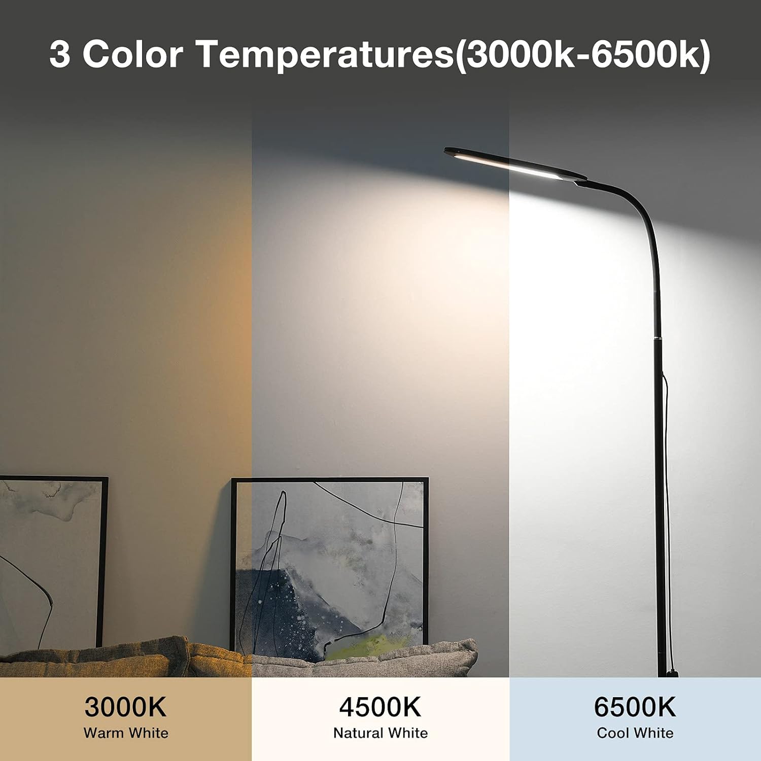 ALongDeng LED Floor Lamp with Adjustable Gooseneck, Height Adjustable Modern Standing Lamp, 10 Brightness Levels & 3 Color Temperatures, 14W Dimmable Reading Lamps for Bedroom Office Living Room Piano: Home Improvement