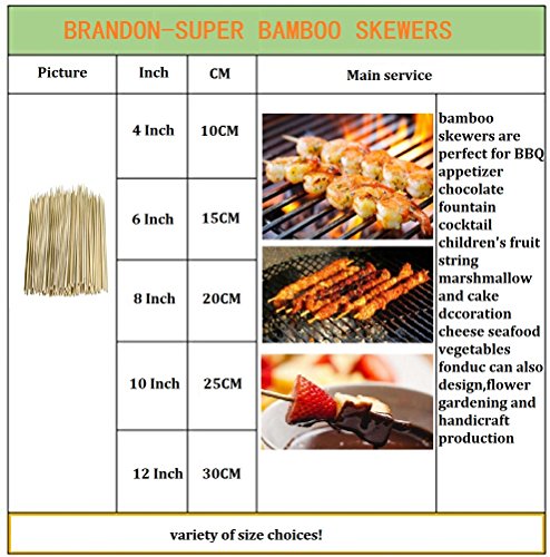 500Pcs Natural BBQ Bamboo Skewers for Shish Kabob, Grill, Appetizer, Fruit, Corn, Chocolate Fountain, Cocktail , More Size Choices 4"/6"/8"/10"/12"